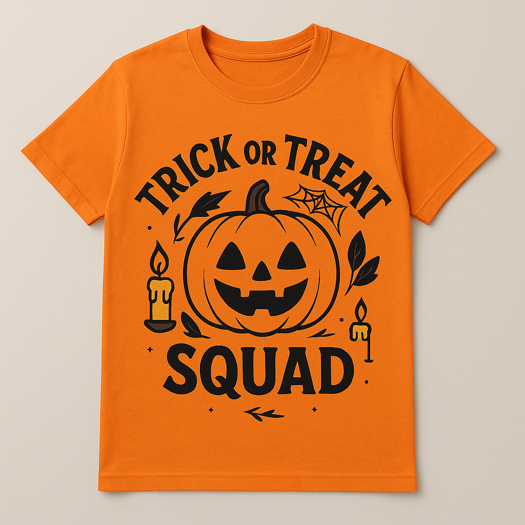 Halloween T-Shirt – „Trick or Treat Squad“ (Kürbis-Design)