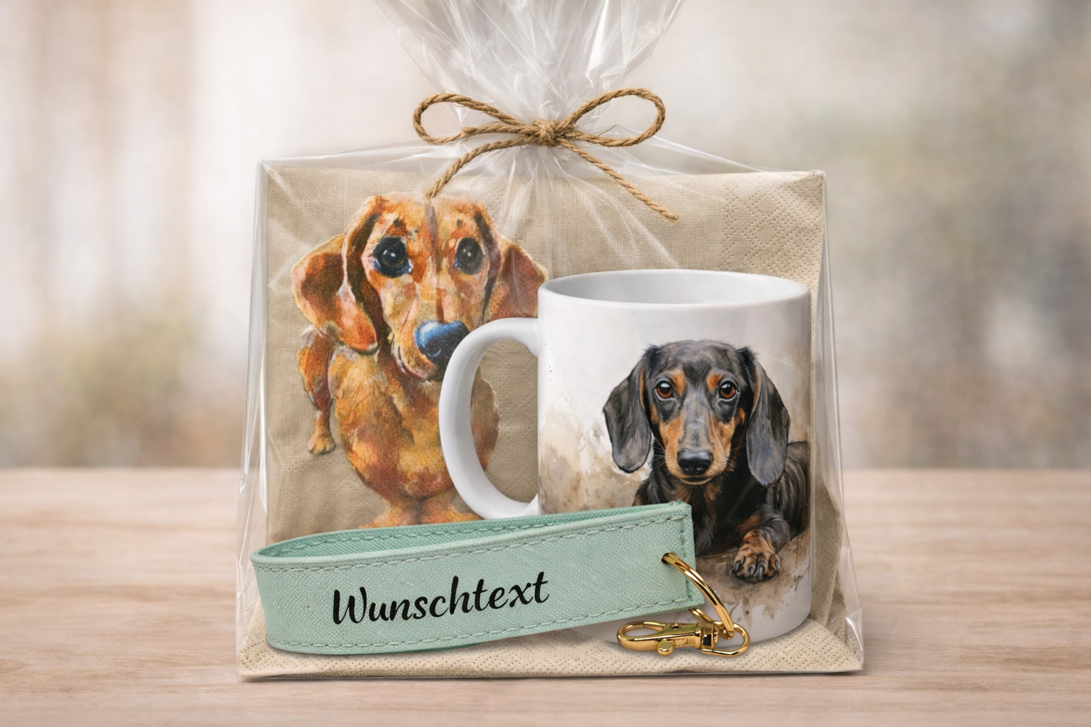 🐶 Personalisierbares Dackel-Geschenkset – mit Wunschtext